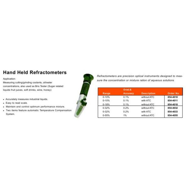 MHC 854-4018 Refractrometer RHB-18, Range 0-18%, Grad. 0.1%, without ATC