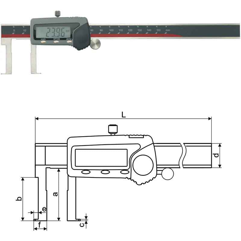 inspec 115-101-10 Digital caliper groove type inside .9-6"/22-150mm with Flat points