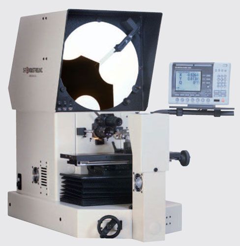 ST Industries 20-3700-02 Optical Comparator Description : Sherr Tumico 14" Frosted Glass Screen Optical Comparator 3700 With QC 221 DRO Stage travel : 12" x 6"/300mm x 150mm Focus : 2.5" Resolution : .00005"/.001mm Helix adjustment on stage