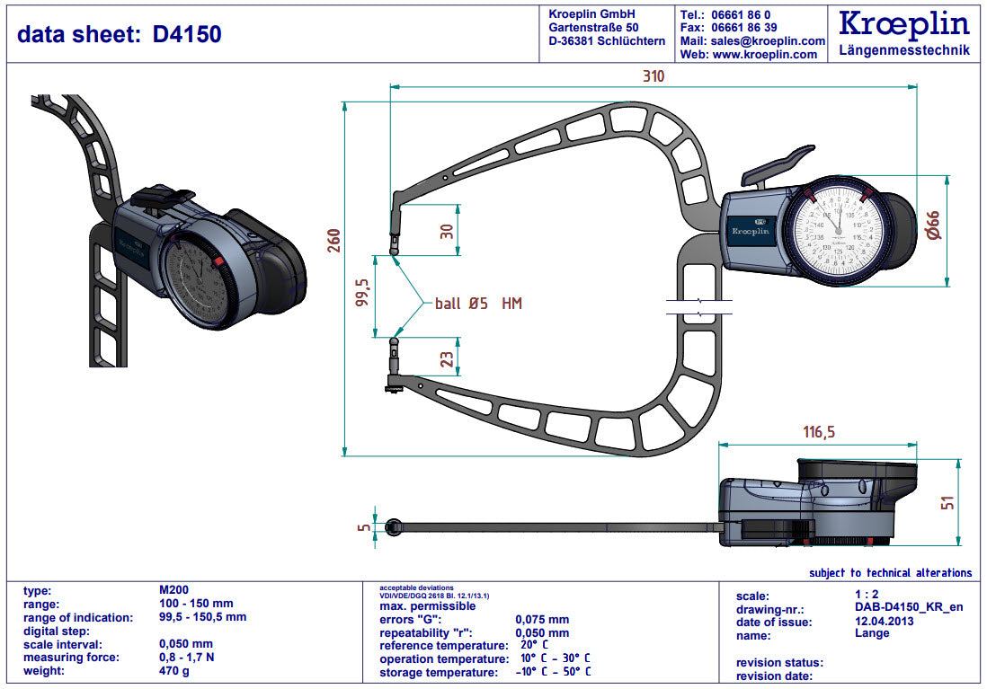 Digital External Caliper Gauge 100-150mm, 0.05mm D4150