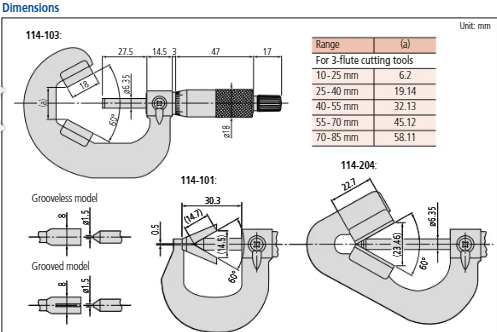 3 Flute V-Anvil Micrometer 25-40mm 114-103