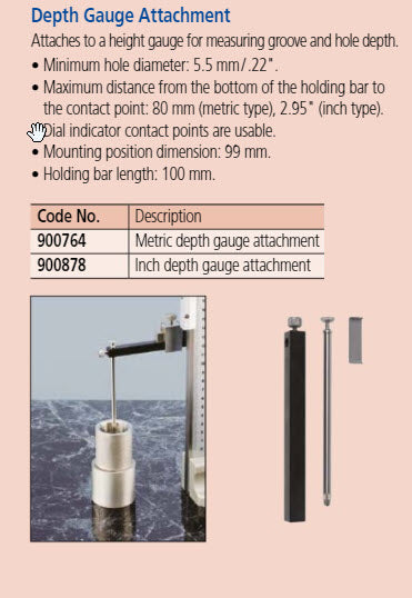 Mitutoyo Metric Depth Gauge Attachment for 12,7mm x 6,35mm Item number: 900878